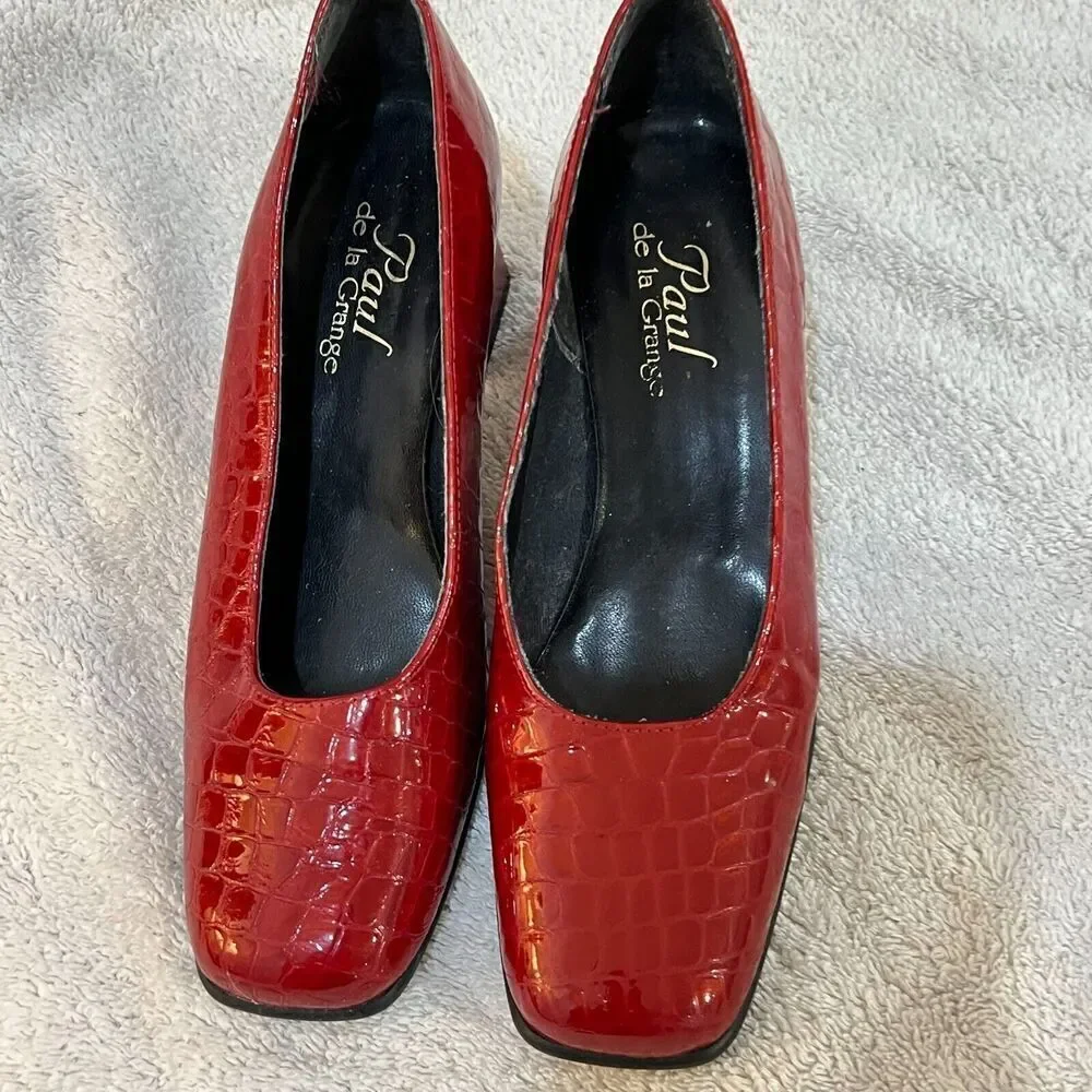 Vtg 80/90s Paul De LaGrange Women Red Pump Block Heel 36 Square Toe Retro France